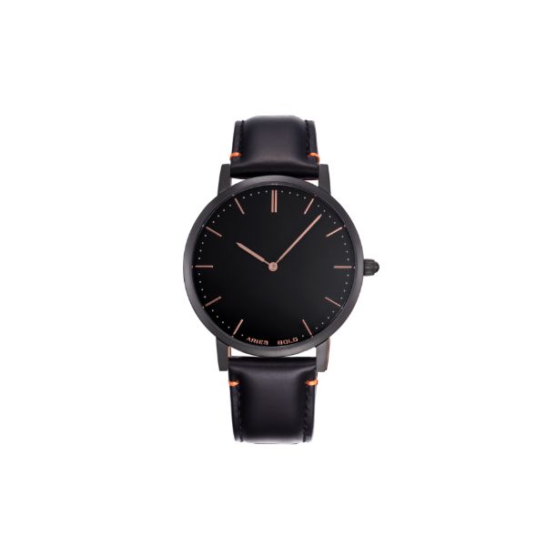 ARIES GOLD URBAN TANGO BLACK STAINLESS STEEL G 1007 BK-BK LEATHER STRAP MEN'S WATCH